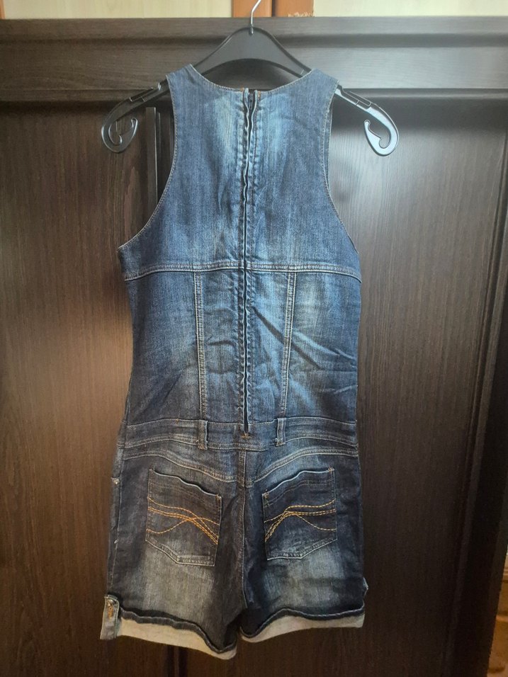 Kadın Lacivert Denim Şort Tulum - Görsel 2