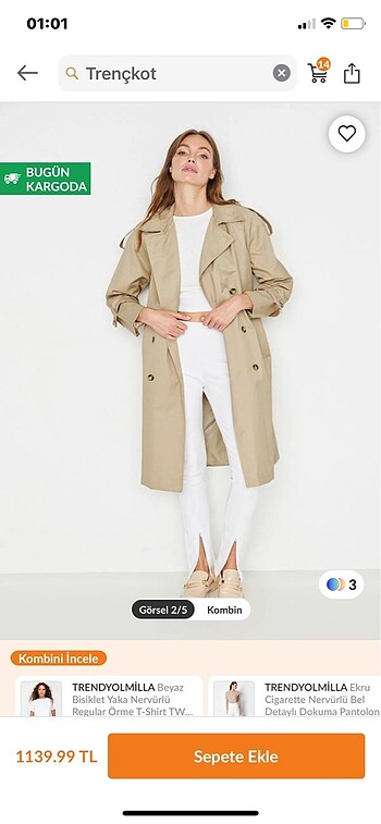 Trendyol & Milla Trendyolmilla bej krem trençkot trenchcoat