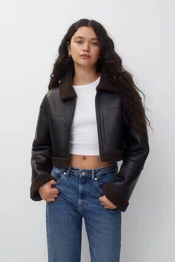 Pull bear kahve deri biker ceket mont