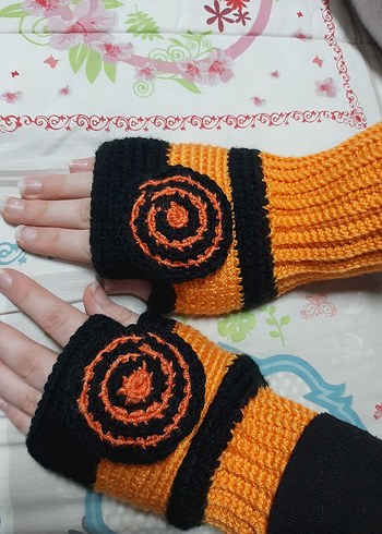 Turuncu Siyah NARUTO  Örgü Kadın Eldiven - Görsel 2