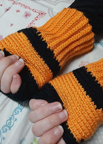 Turuncu Siyah NARUTO  Örgü Kadın Eldiven - Görsel 3