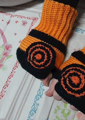 Turuncu Siyah NARUTO  Örgü Kadın Eldiven - Görsel 4