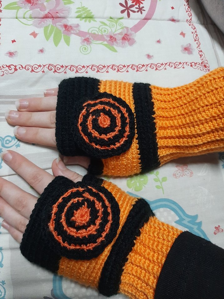 Turuncu Siyah NARUTO  Örgü Kadın Eldiven - Görsel 2