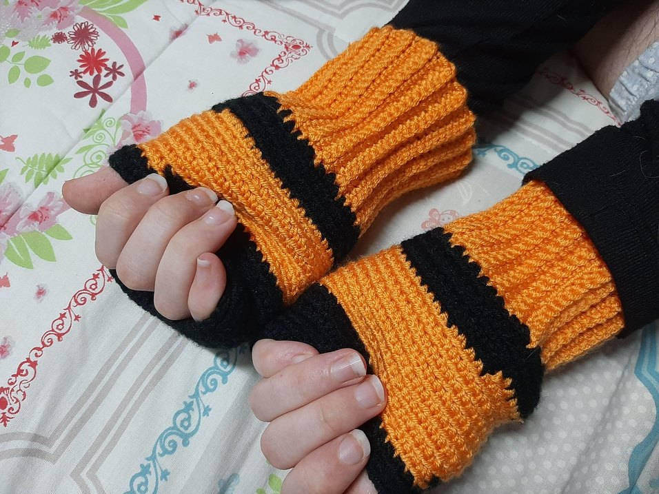 Turuncu Siyah NARUTO  Örgü Kadın Eldiven - Görsel 3