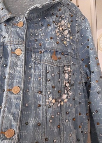 zimbali yirtikli taşlı ipekyol ceket - Görsel 4