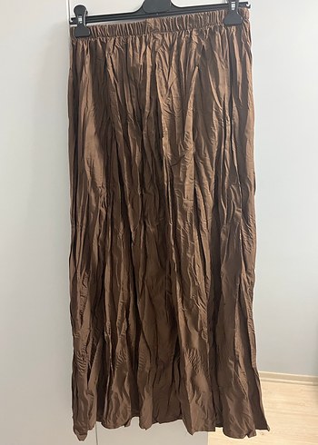 Kadın Kahverengi Uzun Piliseli Etek - Görsel 2
