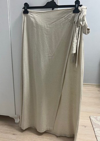 Bej Bol Kesim Uzun Keten Etek - Görsel 2