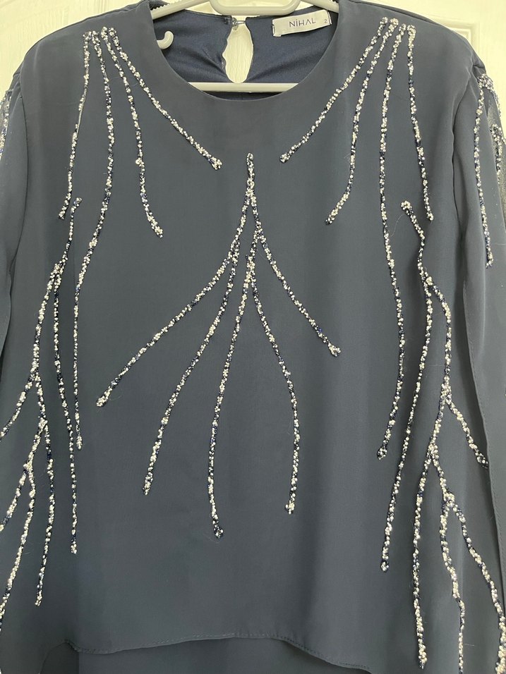 Navy İşlemeli Uzun Kollu Anne Abiye - Görsel 4