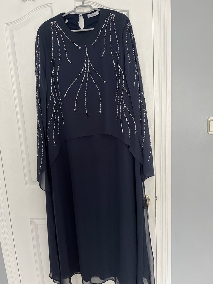 Navy İşlemeli Uzun Kollu Anne Abiye - Görsel 2