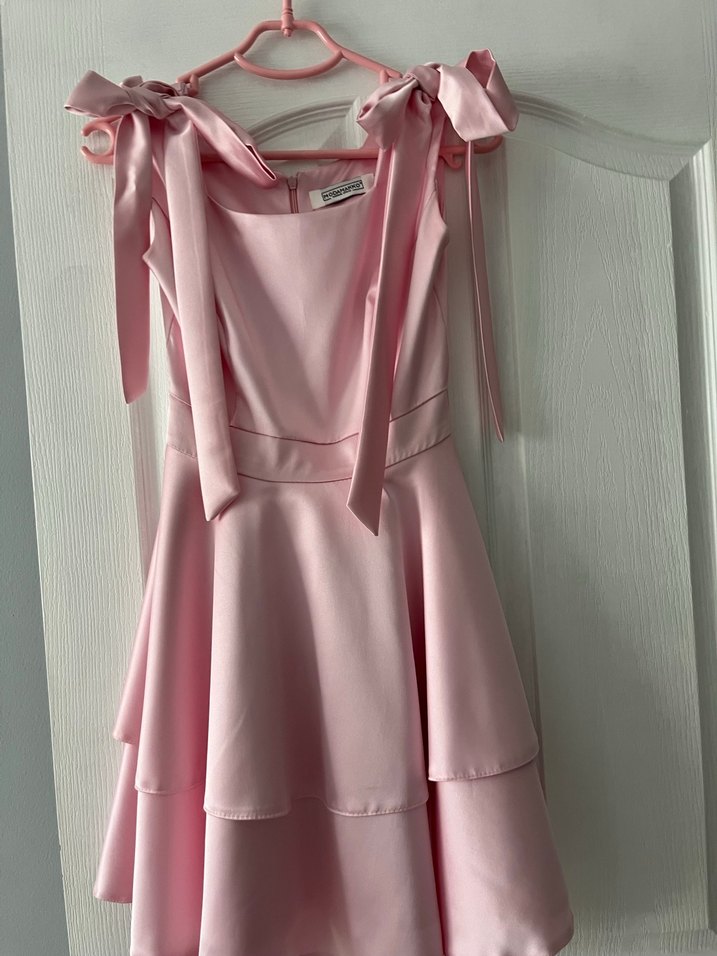 Pembe Midi Kadın Elbise Fırfır Detaylı - Görsel 2