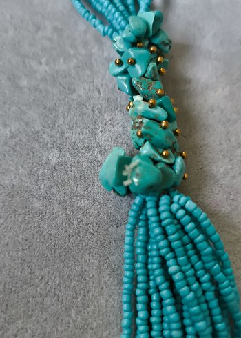 Uzun Turkuaz Boncuklu Bohem Kolye - Görsel 2