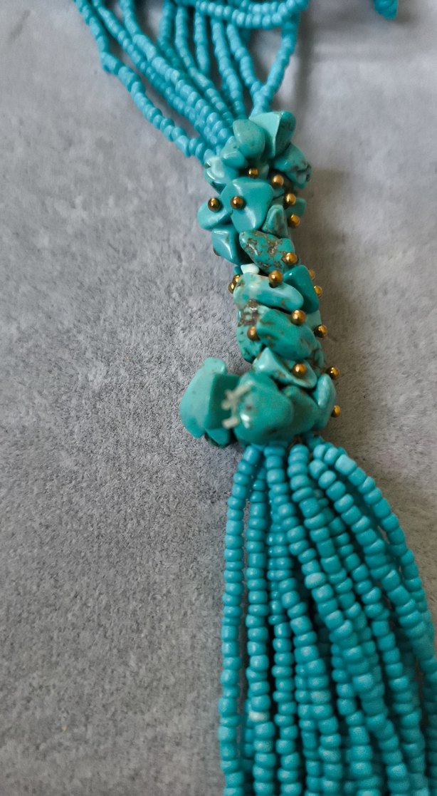 Uzun Turkuaz Boncuklu Bohem Kolye - Görsel 2