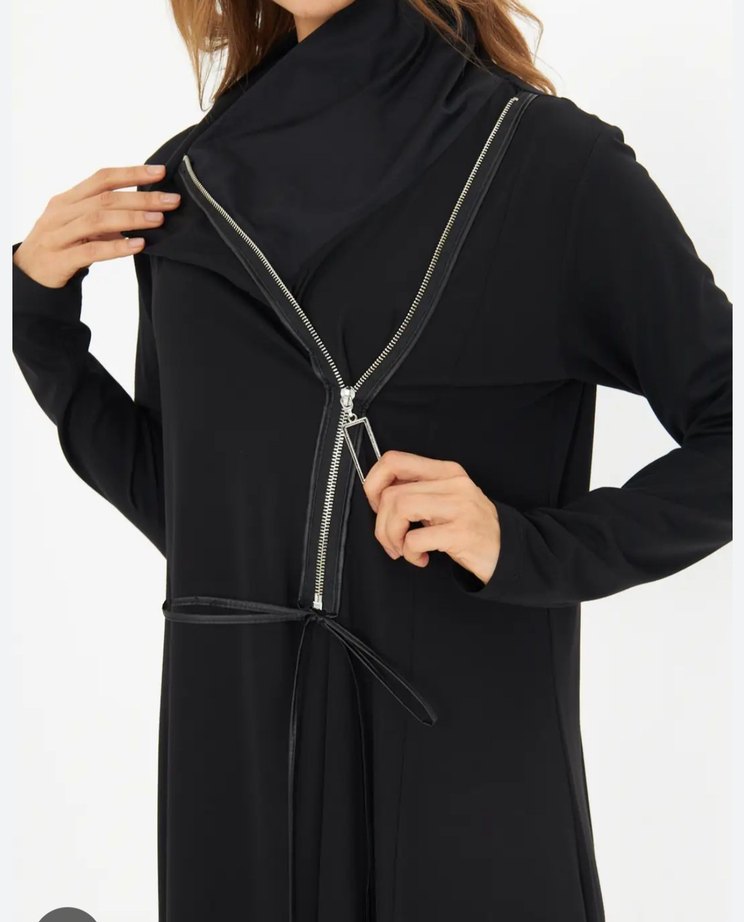 Yüksek Yakalı Siyah Uzun Kadın elbise - Görsel 3