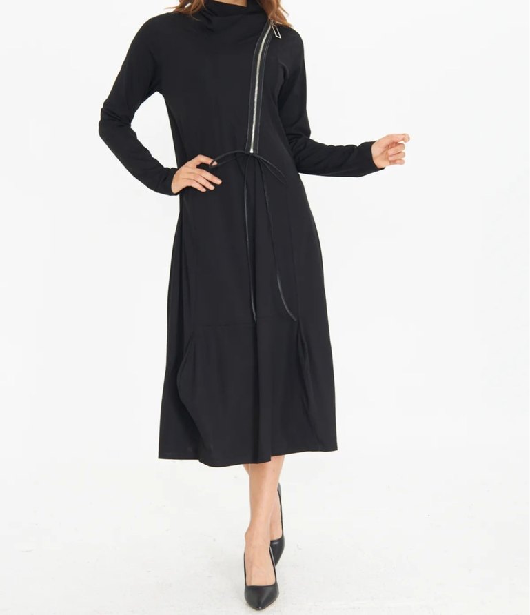 Yüksek Yakalı Siyah Uzun Kadın elbise - Görsel 4