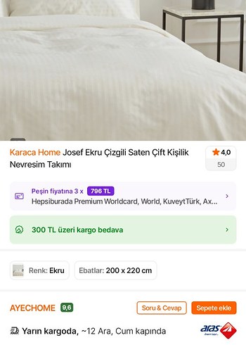 karaca ekru  Çizgili Yatak Örtüsü - Görsel 3