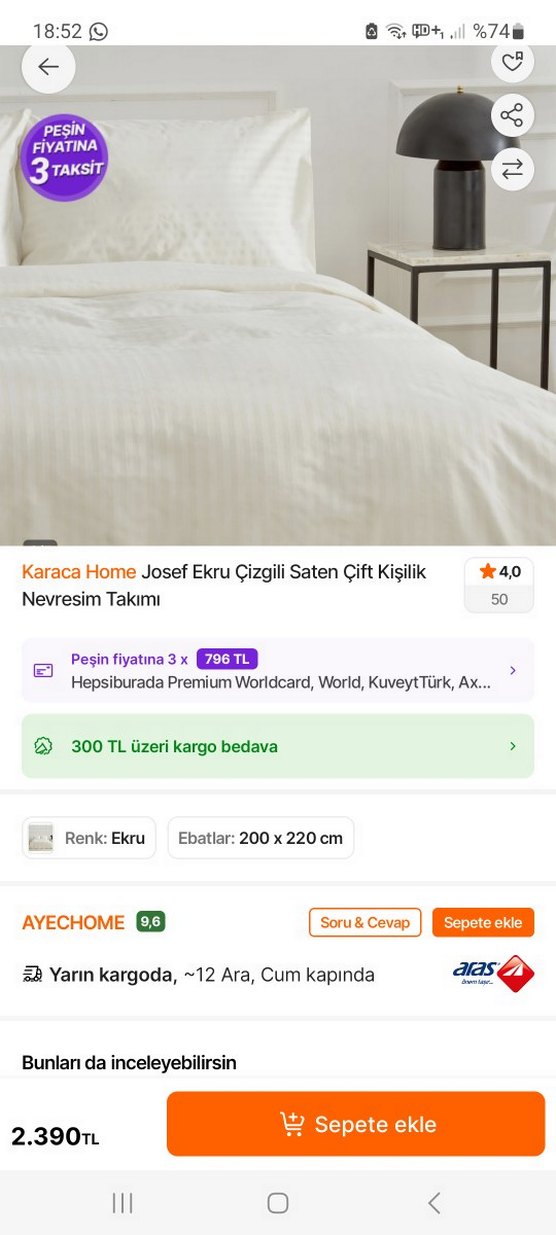 karaca ekru  Çizgili Yatak Örtüsü - Görsel 3