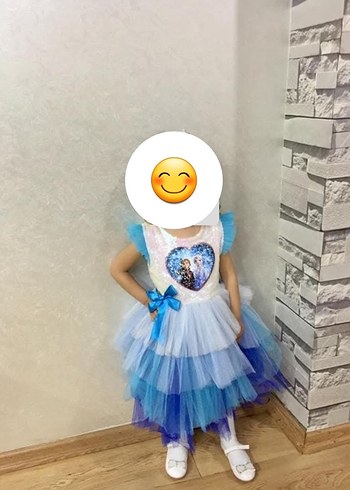 4 Yaş Beden mavi Renk Elsa tokalı elbise