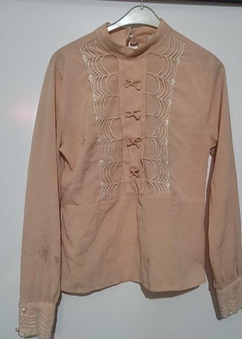 Somon rengı Uzun Kollu Drapeli Kadın Bluz - Görsel 2