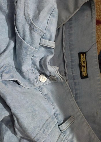 Düğmeli Mavi Midi Denim Etek - Görsel 3