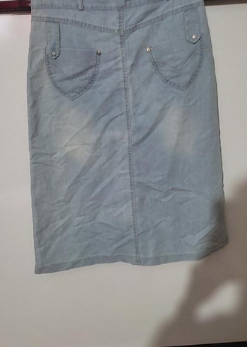Düğmeli Mavi Midi Denim Etek - Görsel 2