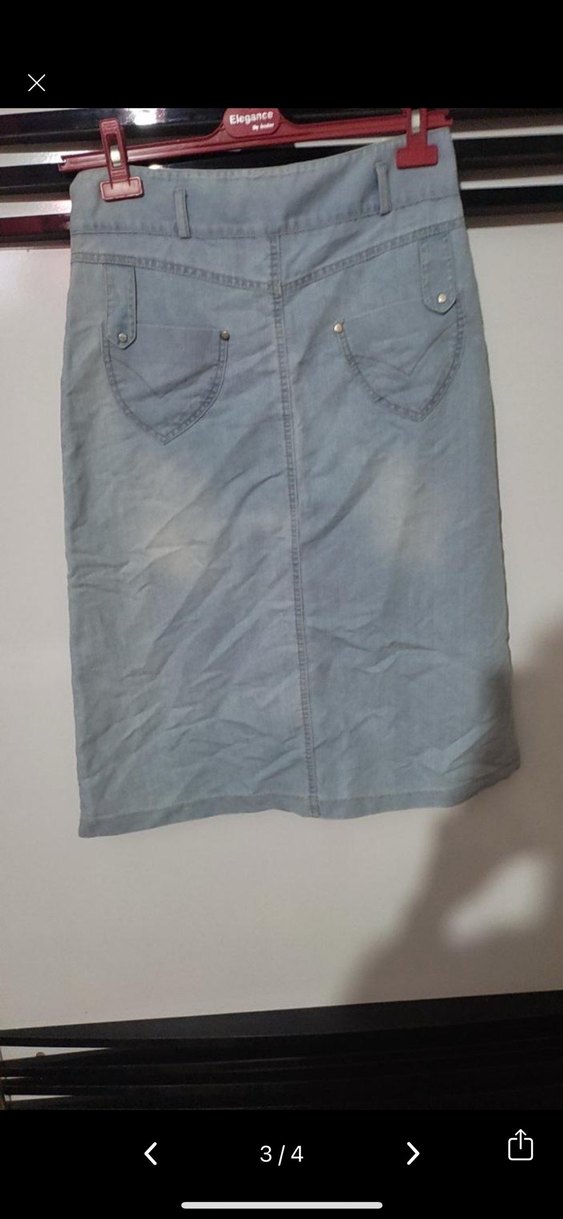 Düğmeli Mavi Midi Denim Etek - Görsel 2