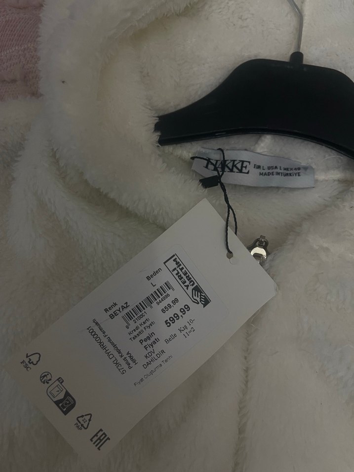 Beyaz Kapüşonlu  Peluş Ceket - Görsel 3