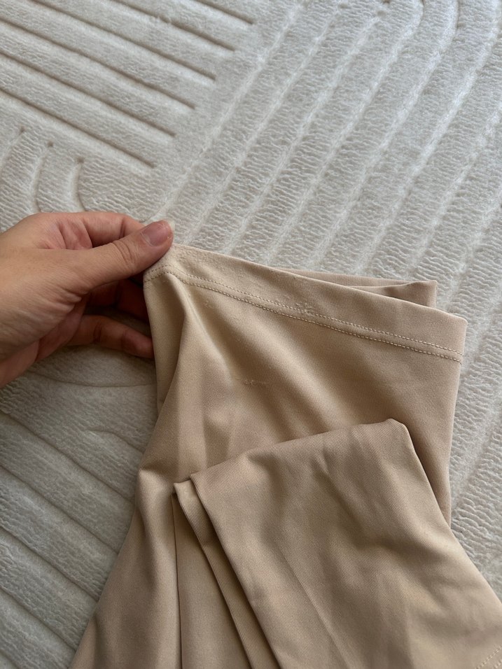 Bej Uzun Kollu Basic Kadın Tişört - Görsel 2