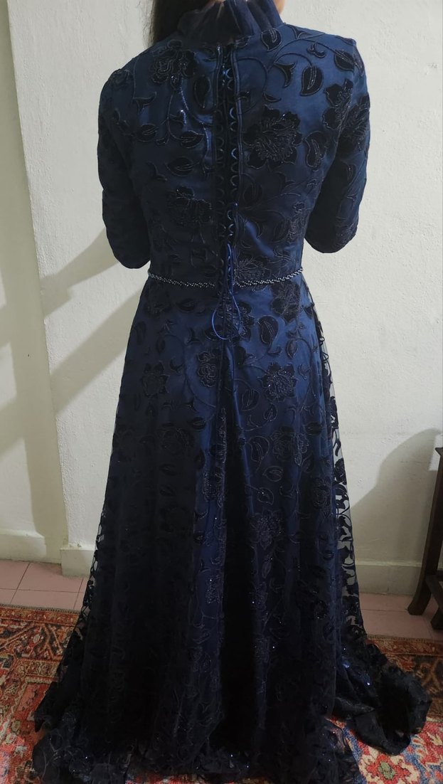 Nakışlı Lacivert Uzun Kollu Kadın Abiye - Görsel 2