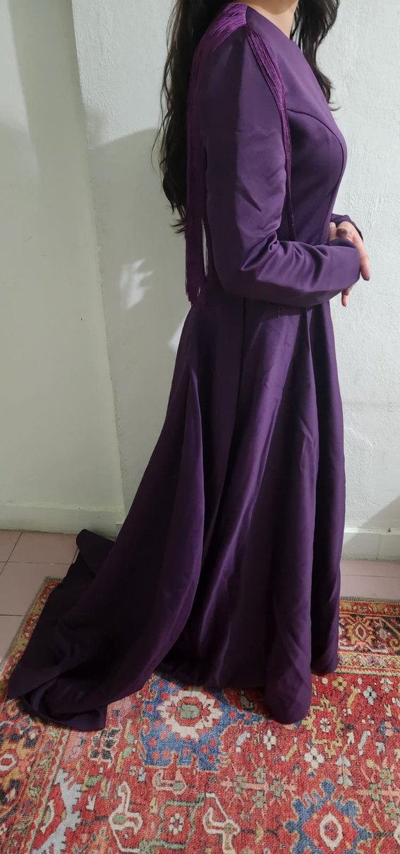 Uzun Mor Drapeli Kadın Elbise - Görsel 2