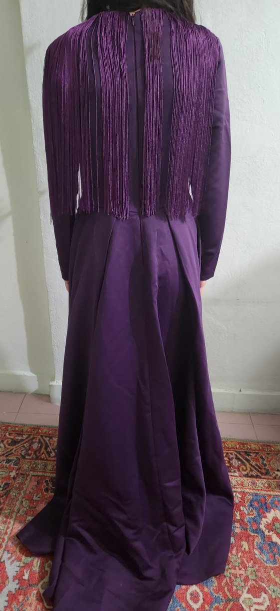 Uzun Mor Drapeli Kadın Elbise - Görsel 3