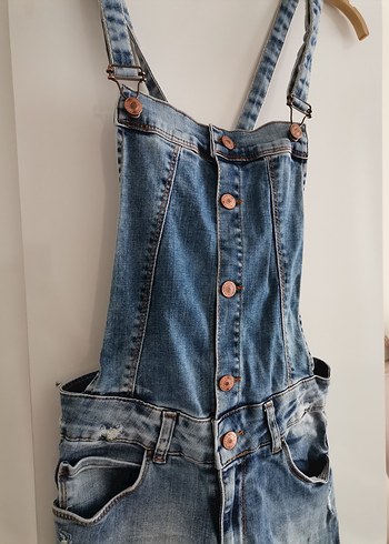 Kızlar için Mavi Denim Askılı Tulum
