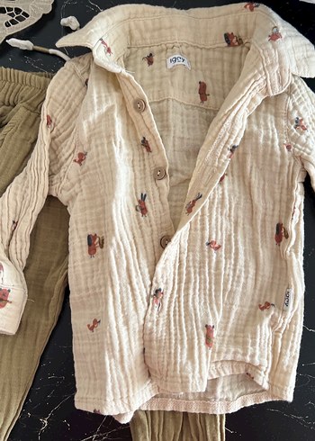 Bej Nakışlı Uzun Kollu Bebek Takımı - Görsel 3