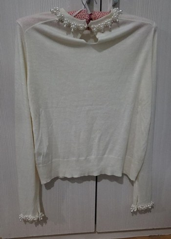 zara İnci Detaylı Beyaz Kadın Triko Kazak - Görsel 2