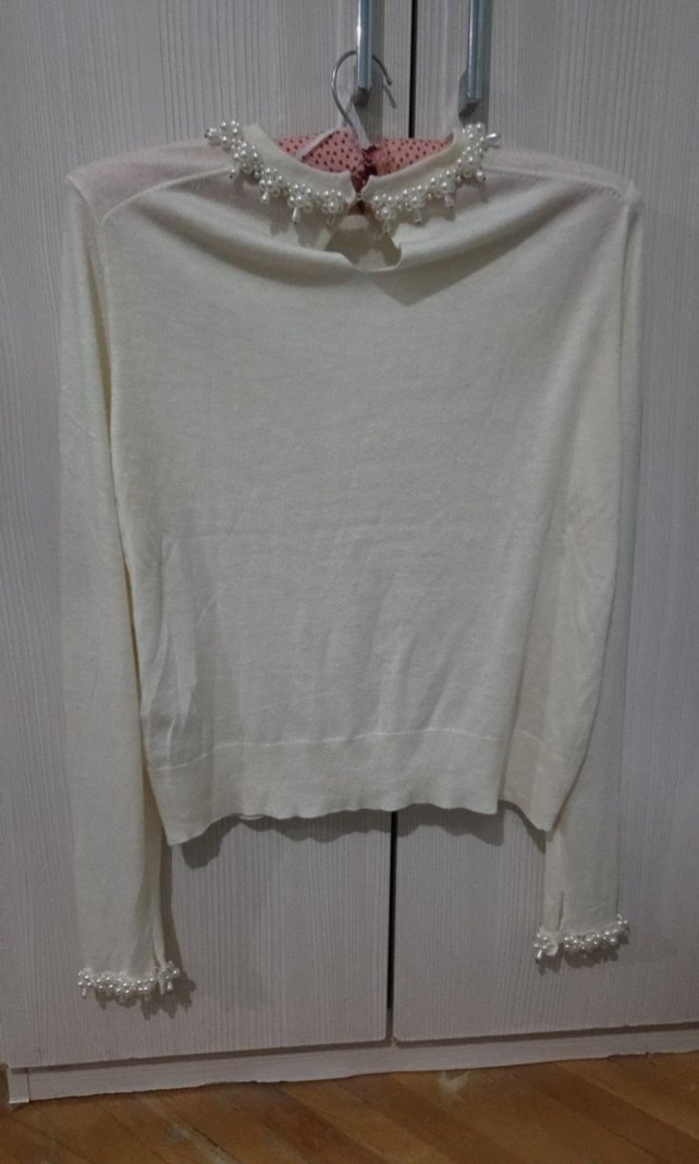 zara İnci Detaylı Beyaz Kadın Triko Kazak - Görsel 2
