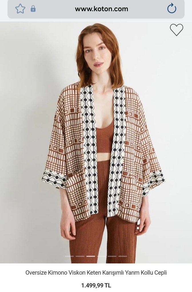 Desenli Kahverengi Mini Kimono - Görsel 2