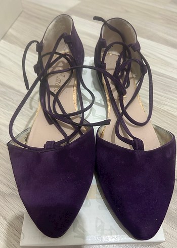 Mor Süet Stiletto Bağcıklı Kadın Babet