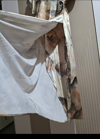 l Beden camel Renk Saten elbise