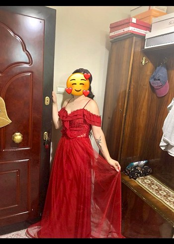 Kırmızı Drapeli Uzun Abiye Elbise - Görsel 2