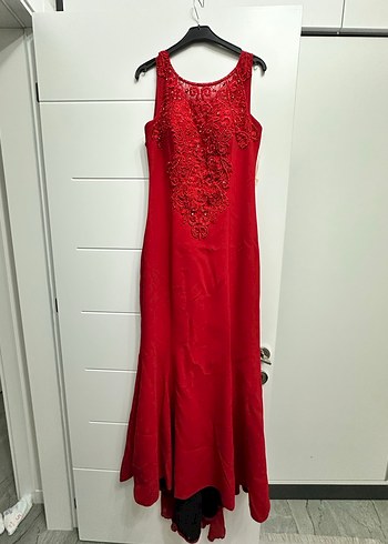 Parlak Kırmızı Uzun Strappy Gece Elbisesi - Görsel 3