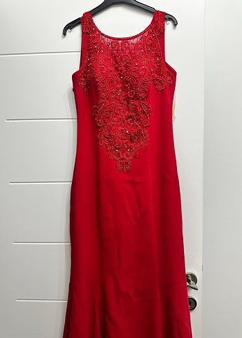 Parlak Kırmızı Uzun Strappy Gece Elbisesi - Görsel 4