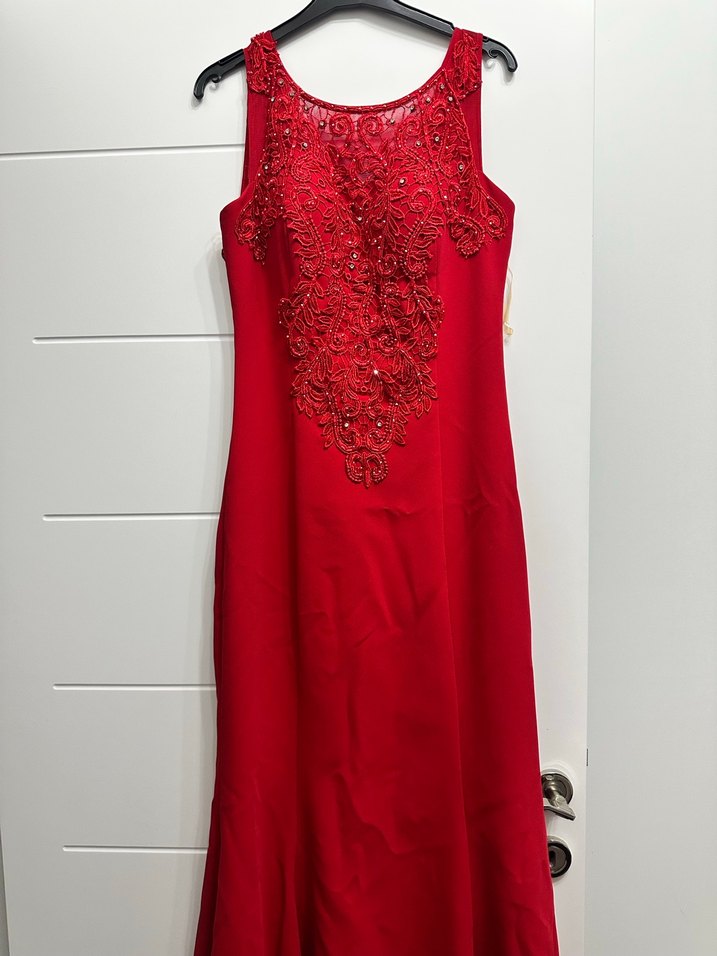 Parlak Kırmızı Uzun Strappy Gece Elbisesi - Görsel 4