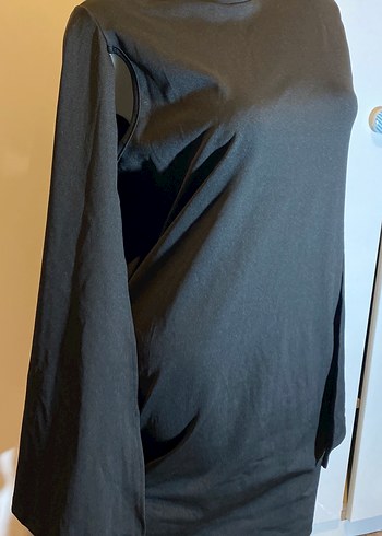 Yüksek Yakalı Siyah Yarasa kol mini elbise - Görsel 3