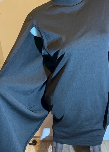 Yüksek Yakalı Siyah Yarasa kol mini elbise - Görsel 2