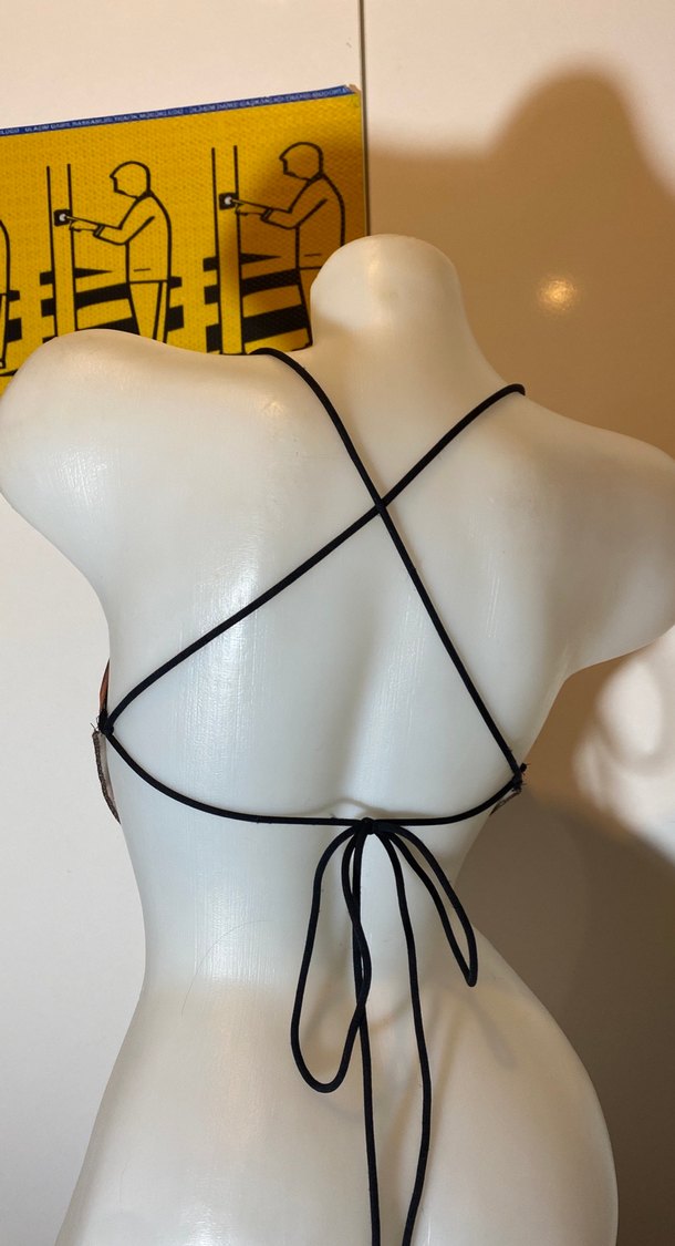 Drapeli Kahverengi Halter Yaka Bustier - Görsel 3