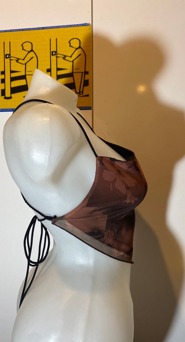 Drapeli Kahverengi Halter Yaka Bustier - Görsel 4