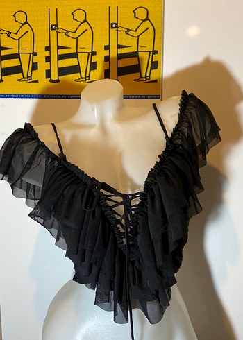 Siyah Fırfırlı Gotik Mini Büstiyer - Görsel 2