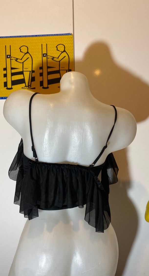 Siyah Fırfırlı Gotik Mini Büstiyer - Görsel 4