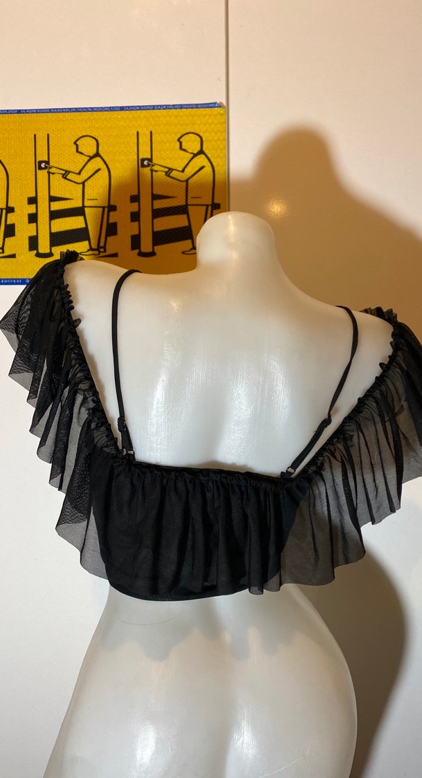 Siyah Fırfırlı Gotik Mini Büstiyer - Görsel 3