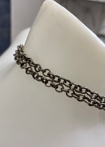 Gri Vintage Zincir Detaylı Kalp Kolye - Görsel 3