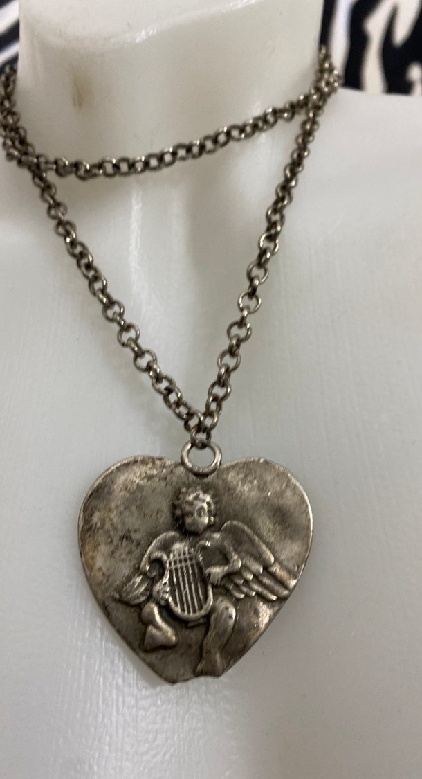 Gri Vintage Zincir Detaylı Kalp Kolye - Görsel 2